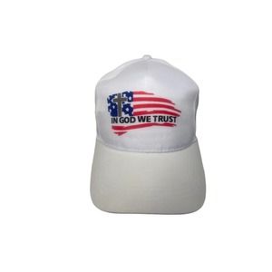 “In God We Trust” Snapback Baseball Cap Hat White w/Cross & Flag - Unisex